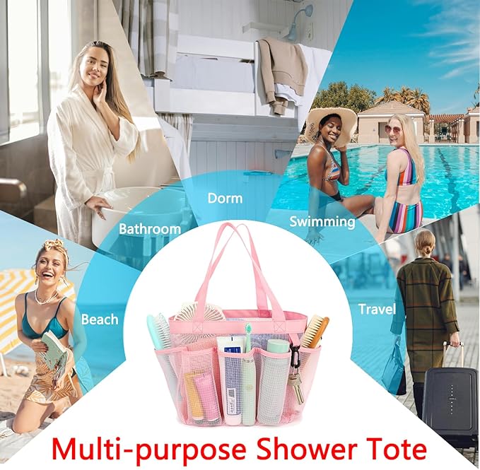 Fammart Mesh Shower Caddy Portable for College Dorm Room Essentials, 8-Pocket Large Shower Basket Tote Bag with 2 Handles for Toiletry, Bathroom, Beach, Camp, Gym