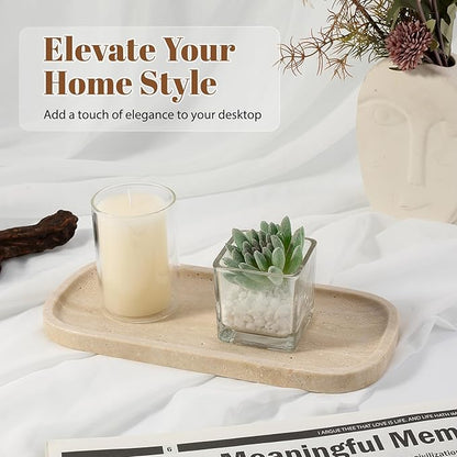 Koville Travertine Tray, 10"x5" Marble Vanity Tray for Bathroom Countertop Kitchen Sink, Rectangular Stone Tray for Perfume Fragrance, Decorative Catchall Tray Jewelry Cosmetics Organizer(Beige)