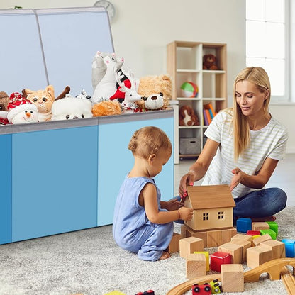 Patelai Extra Large Toy Box Chest with Lids 4/3 Grids Large Chest Collapsible Kids Toy Storage Baskets Gifts for Boys Girls Living Room Nursery Playroom(39 x 13 x 15.7'',Blue Series)