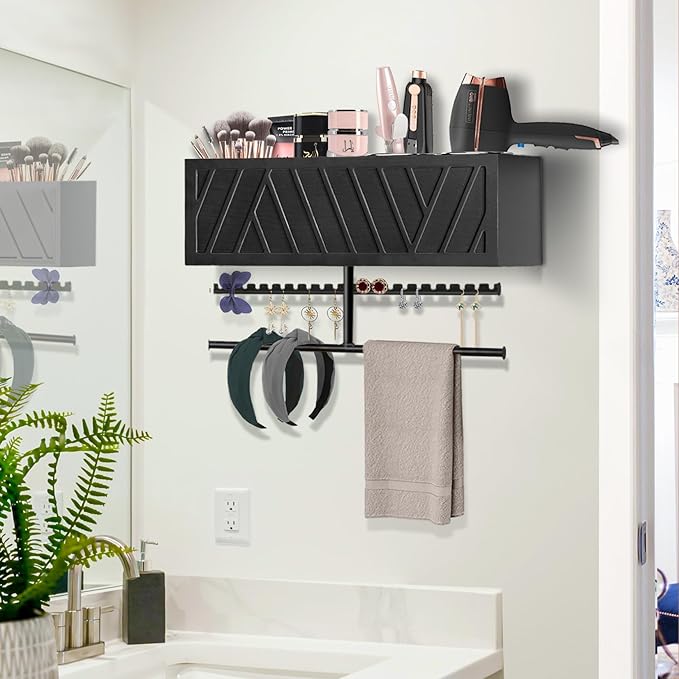 Ronjnndc Rustic Hair Dryer Holder Wall Mounted,Hair Styling Tools & Accessories Organizer,Bathroom Supplies & hot Tools vanities Organizer Caddy,for Storage Flat Iron,Blow Dryer,Curling Iron,Towel