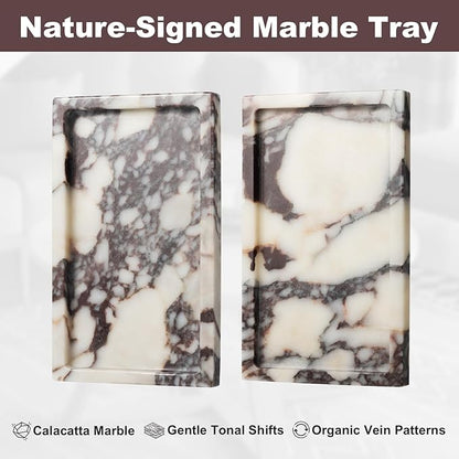 Calacatta Viola Marble Trays 10"x6" Rectangular - Vanity & Desk Organizer Set, Stone Serving Platter for Jewelry/Perfume