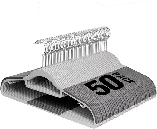 UEAKPIC Plastic Hangers 50 Pack, 16.5 in Heavy Duty Clothes Hangers with 360° Swivel Hook, Non-Slip Bar & 0.2" Ultra-Slim Space-Saving Organizers for Coats, Pants, Suits, Shirts, Light and Dark Gray