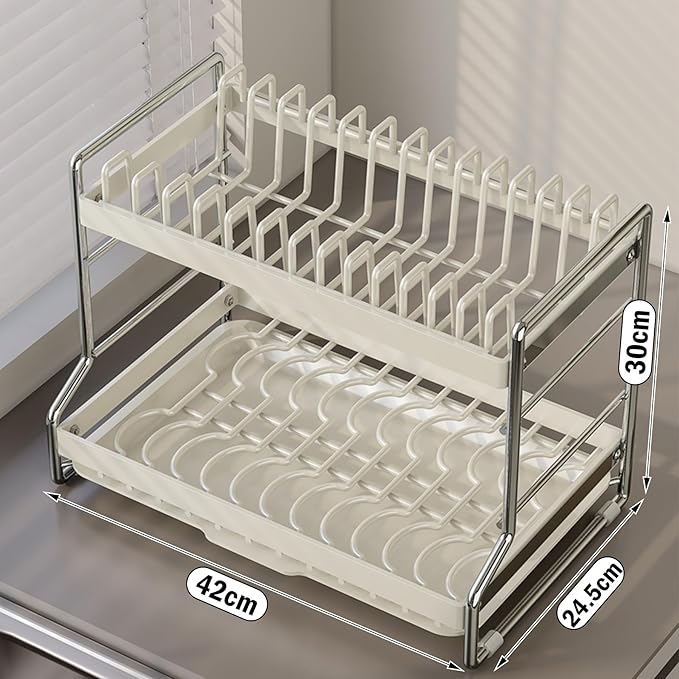 HOISIMDY 2 Tier Dish Drying Rack Dishes Organizer Rack Double Decker for Kitchen Counter