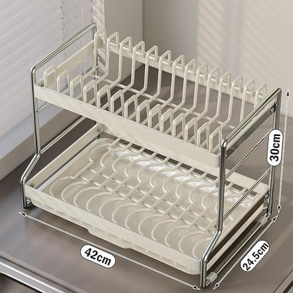 HOISIMDY 2 Tier Dish Drying Rack Dishes Organizer Rack Double Decker for Kitchen Counter