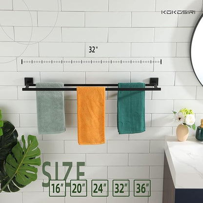 KOKOSIRI 32'' Towel Rails Bathroom Double Towel Bars Matte Black 32 Inch Bath Towel Holder for Washroom Wall Stainless Steel B5005BK-L32