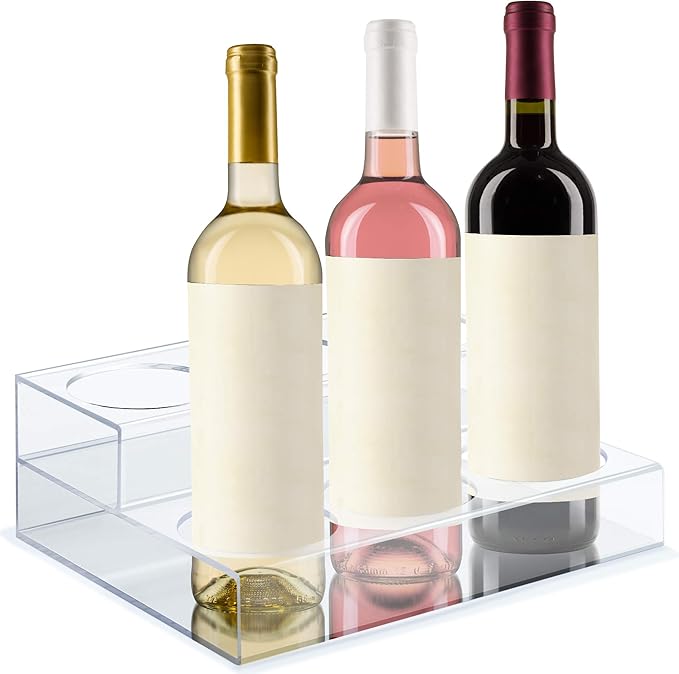 Acrylic Bottle Holder Wine Display Riser | 6 Bottles, 2 Tier Rack | Bar Counter-Top Display Stand | Wine Rack Holder for Kitchen, Pantry, Fridge | Storage Organizer for Wine, Soda, Syrups and Beer