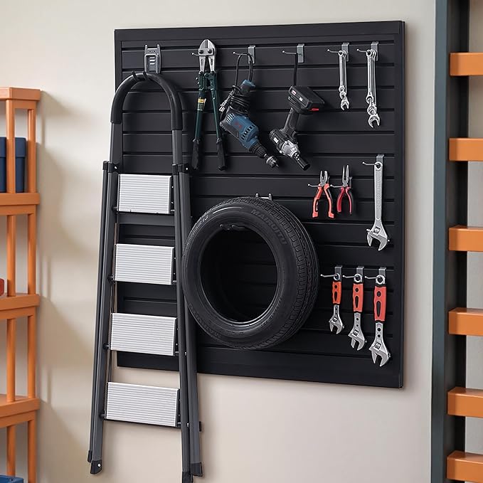 VEVOR Slat Wall Paneling, 4 x 4 ft, PVC Garage Slatwall with Modular Design, Black Slat Wall Easy-to-Install Adjustable Slatwall Panel with Coupling Structure & DIY Cutting, Fits for Storage & Display