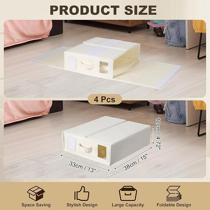 uxcell 4 Pack Bed Sheet Organizers and Storage with Handle, Foldable Bedding Duvet Cover Set Organizer Storage Closet and Under Bed Storage Containers, Beige
