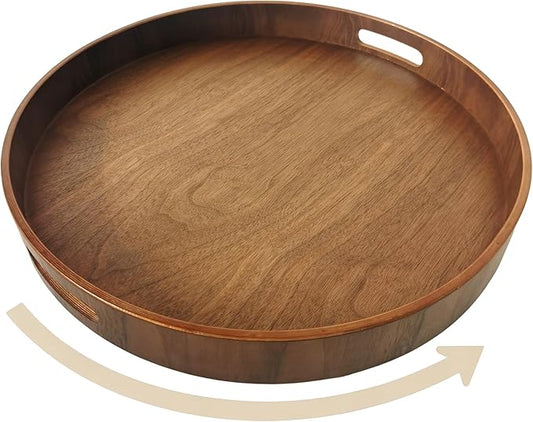i-lan 16-inch Walnut Lazy Susan – Quiet Rotating Wooden Turntable with Dual Handles & Non-Slip Base, Kitchen Dining Organizer and Gift for Housewarming Special Occasions