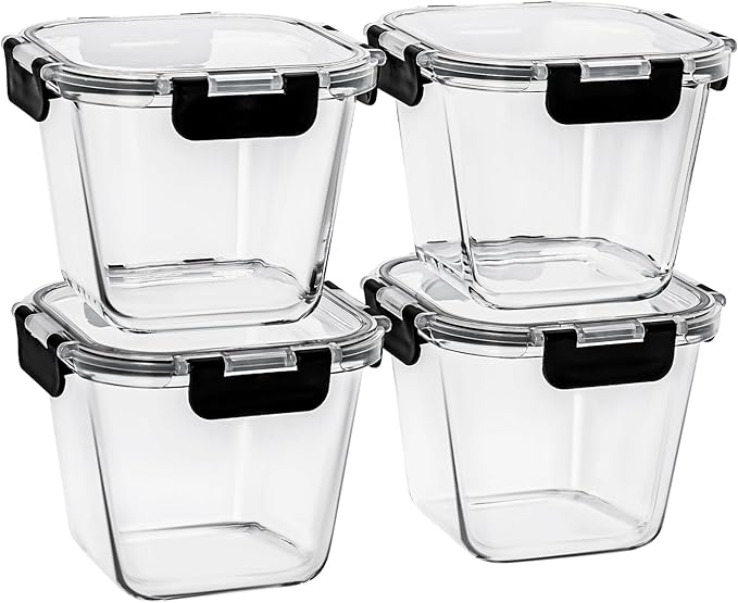 32 oz Glass Soup Containers with Lids, 4 Cup Glass Food Storage Containers with lids, Meal Prep Containers, Microwave, Oven, Freezer and Dishwasher, BPA Free