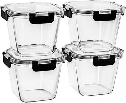 32 oz Glass Soup Containers with Lids, 4 Cup Glass Food Storage Containers with lids, Meal Prep Containers, Microwave, Oven, Freezer and Dishwasher, BPA Free