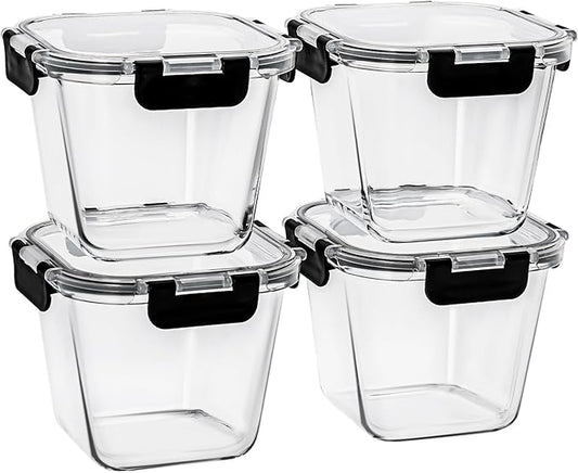 32 oz Glass Soup Containers with Lids, 4 Cup Glass Food Storage Containers with lids, Meal Prep Containers, Microwave, Oven, Freezer and Dishwasher, BPA Free