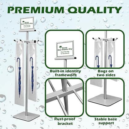 Umbrella Bag Stand, Umbrella Holder Stand with Free 200 Disposable Large Plastic Umbrella Bags, Wet Umbrella Bags Stand