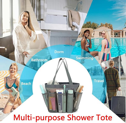 Fammart Mesh Shower Caddy Portable for College Dorm Room Essentials, 8-Pocket Large Shower Basket Tote Bag with 2 Handles for Toiletry, Bathroom, Beach, Camp, Gym