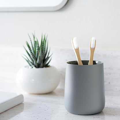 Yew Design Matte Gray Toothbrush and Toothpaste Holder and Cup for Bathroom Vanity and Countertop, Round Organizer for Electric Toothbrushes, Floss, Razors, Cotton, and Mouthwash