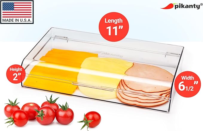 Pikanty Deli Meat Container | Airtight Food Storage Box with Hinged Lid | Cheese and Cold Cuts Holder for Refrigerator | Dishwasher & Freezer Safe | Made in USA