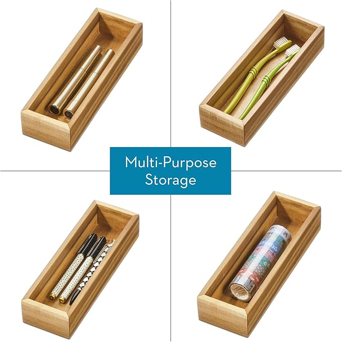iDesign Acacia Wood Kitchen and Pantry Drawer Organizer Bin– Natural