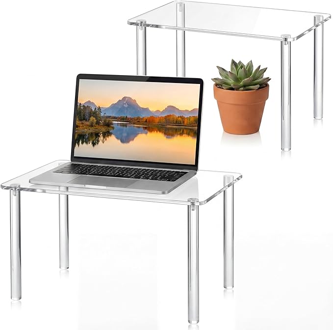 2 Pcs 16 Inch, 15 Inch Extra Large Acrylic Risers Display Stands Rectangular 4-leg Acrylic Plant Stand, 6mm Thick Clear Shelf Riser Display Stands for Decor Collectibles Figures and Item Photography
