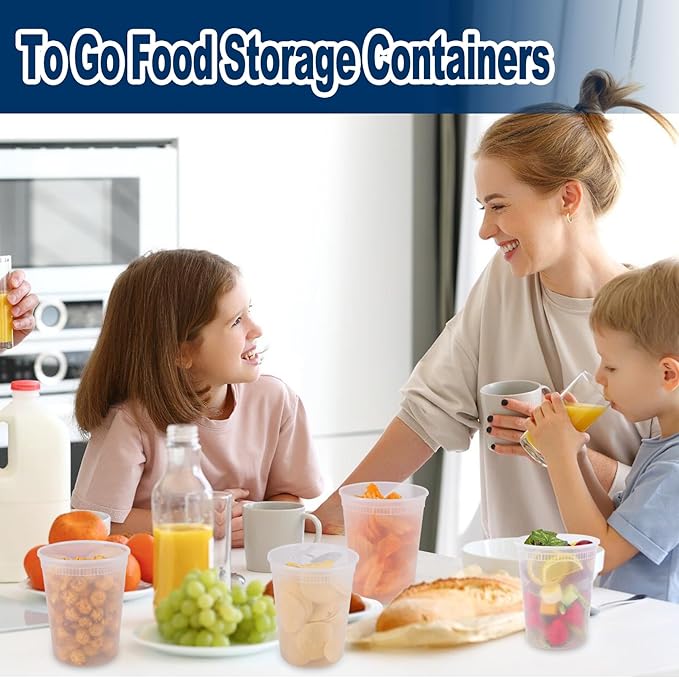 PIEMEET 50 Pack Deli Containers with Lids, 32oz Plastic Food Storage Containers, Leakproof Soup Container with Airtight Lids, BPA-Free, Stackable Takeout Container for Soup, Microwave Freezer Safe