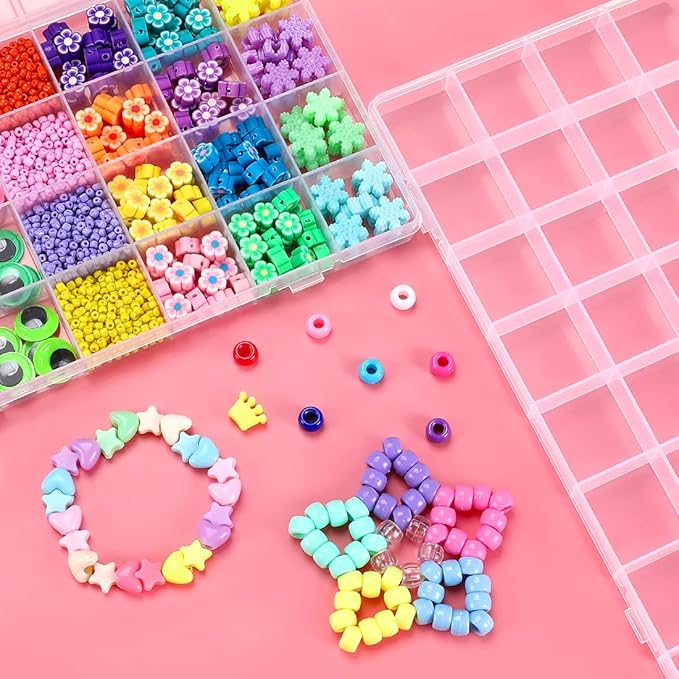 IOOLEEM 32 Grids Plastic Bead Organizer Box, Organizer Container Storage Box, Dividers for bead arts and crafts.(2 Pack)