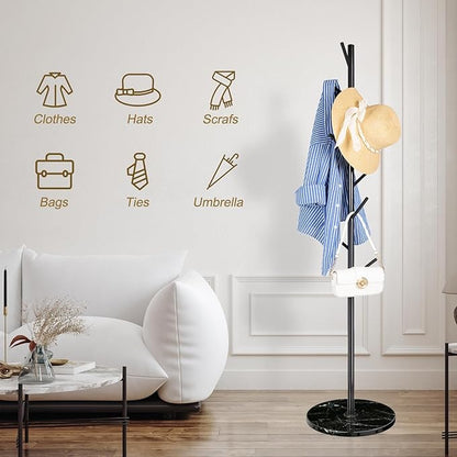 ZOZOE Metal Coat Rack Freestanding, Modern Heavy Duty Coat Racks with Natural Marble Base, Stable Coat Tree Stand, Hall Tree Hanger Coat Stand with for Bags, Hats, Entryway, Office