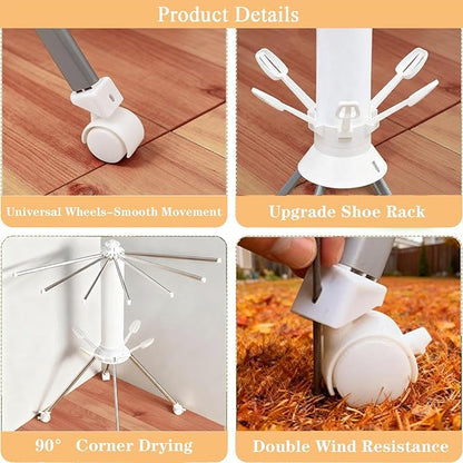 Four Legged 2 Tier Clothes Drying Rack Laundry Drying Rack Save Space Garment Rack Portable and Foldable Dry Rack with 4 Pulleys 16 Poles 360° Octopus for Indoor Outdoor Balcony Courtyard