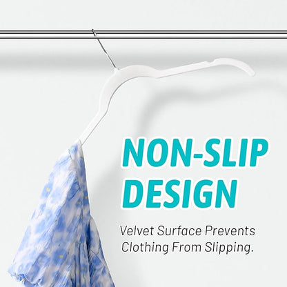 Sishynio Premium Velvet Shirt Hangers 30 Pack, Non-Slip 360° Swivel Hook Slim Felt Hanger, Space Saving Flocked Hangers for Tank Tops, Blouses, Strappy Dresses(White)