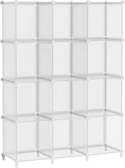 AWTATOS Cube Storage Organizer, Closet Organizers and Storage, 12 Cube Shelves Bookshelf, DIY Stackable Plastic Clothes Organizer Shelving for Bedroom, Home, Transparent Twill