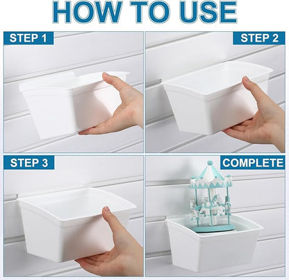 Unittype 18 Pcs Slat Wall Bins Slat Wall Accessories Storage Bins Plastic Containers Organizer for Garage Craft Room Tool Shed Workshop(White)