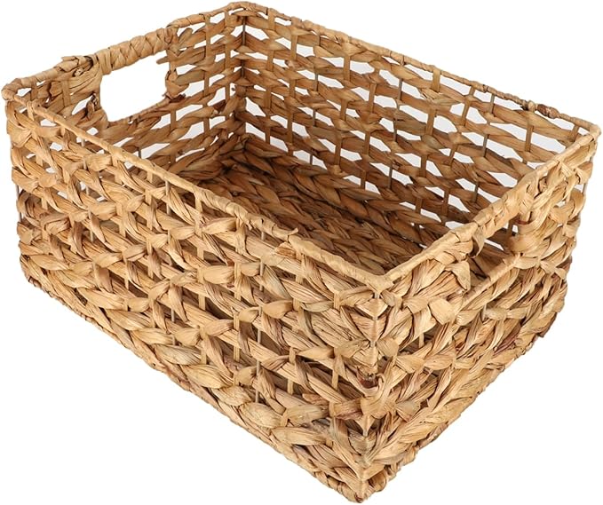 GYASVWU Rectangular Water Hyacinth Storage Basket, Wicker Baskets for Organizing,Hyacinth Baskets with Handle, Decorative Rattan Basket for Bathroom/Bedroom/Shelves/Living Room (Large)