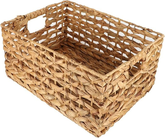 GYASVWU Rectangular Water Hyacinth Storage Basket, Wicker Baskets for Organizing,Hyacinth Baskets with Handle, Decorative Rattan Basket for Bathroom/Bedroom/Shelves/Living Room (Large)