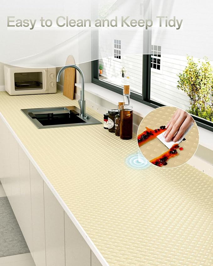 Shelf and Drawer Liner for Kitchen Cabinet, Non-Adhesive 24in x 360in Waterproof Contact Paper Refrigerator Liners Thickened Durable EVA Material Non Slip Mat for Dresser Cupboard Pantry Protector