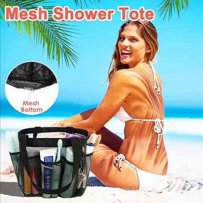 Fammart Mesh Shower Caddy Portable for College Dorm Room Essentials, 8-Pocket Large Shower Basket Tote Bag with 2 Handles for Toiletry, Bathroom, Beach, Camp, Gym