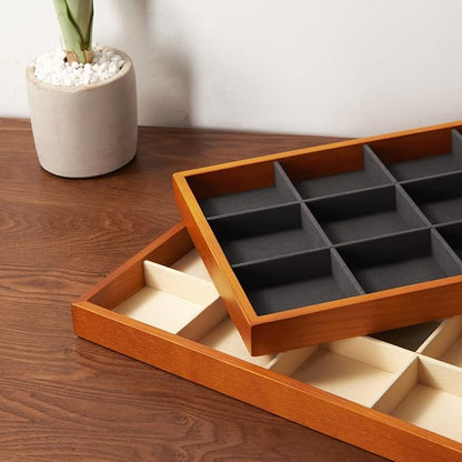 Oirlv 12 Grids Wood Jewelry Organizer Tray Stackable Jewelry Drawer Tray Bracelet/Watch Showcase Display Storage(Grey)