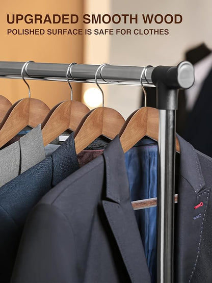 SMARTOR Wooden Suit Hangers for Men 8 Pack, Wide Shoulder Wood Suit Hangers with Non Slip Pant Bar, Wide Hanger for Suits, Coats, Jackets, Walnut