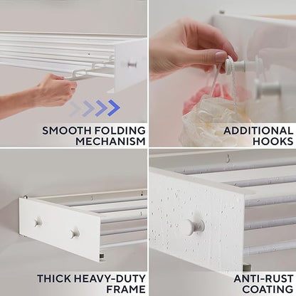 Foldable Wall Mounted Drying Rack 28 inch - Easy to Install Hanging Rack for Laundry Room - Space Saving Design with 55-lb Capacity - Perfect Drying Racks for Clothes Towels & More