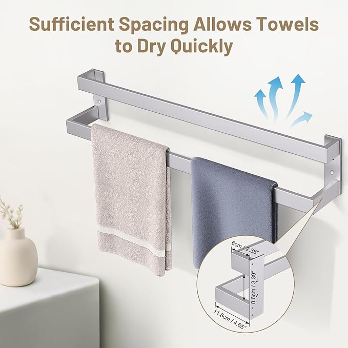 TNOMS Brushed Nickel Double Towel Bar,Towel Rack for Bathroom Stainless Steel Wall-Mounted Bathroom Hardware Accessories 32 Inch