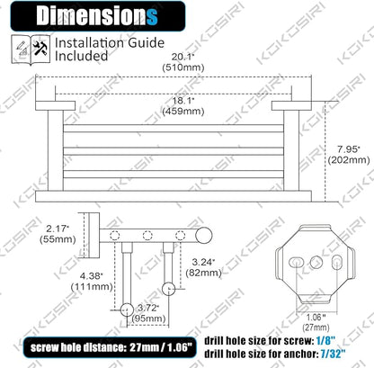 KOKOSIRI 20 Inch Towel Rail Towel Shelf with Double Towel Bars Bathroom Towel Rack Towel Holder Wall Mounted SUS 304 Stainless Steel, Brushed Nickel, B6005BR-L20