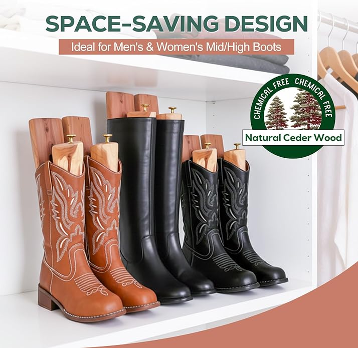 Cedar Boot Tree Shaft Shaper, Tall Boot Inserts Shape Holders,Cedar Cowboy Boots Tree for Men & Women