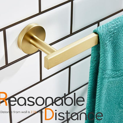 12 Inch Bathroom Towel Bar Bath Towel Rack Kitchen Towel Holder Towel Ring Wall Mounted SUS304 Stainless Steel Brushed Gold AN4001GD-L12
