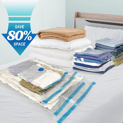 Fygrip 16 Combo Vacuum Storage Bags with Hand Pump, 4 Jumbo + 4 Large + 4 Medium + 4 Small Plastic Packaging Bags, 80% Space Saver Vacuum Seal Bags for Clothing, Travel Lugggage, Blankets, Comforters