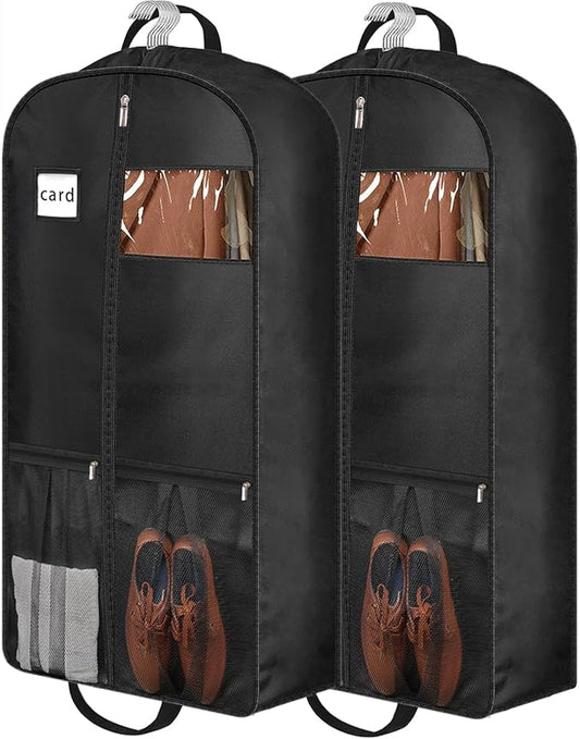43" Heavy Duty Garment Bags for Travel 6.5" Gusseted Suit Bags for Closet Storage 2 Handles Hanging Clothes Bag with Pocket Mens Suit Cover for Shirts, Coats, Dresses, Suit Holder, 2 Pack