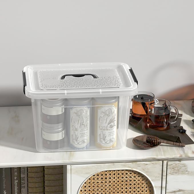 Sadstory 12 Quart Clear Latching Bin with Handle, Plastic Clear Tote Storage with Lid, 6 Packs