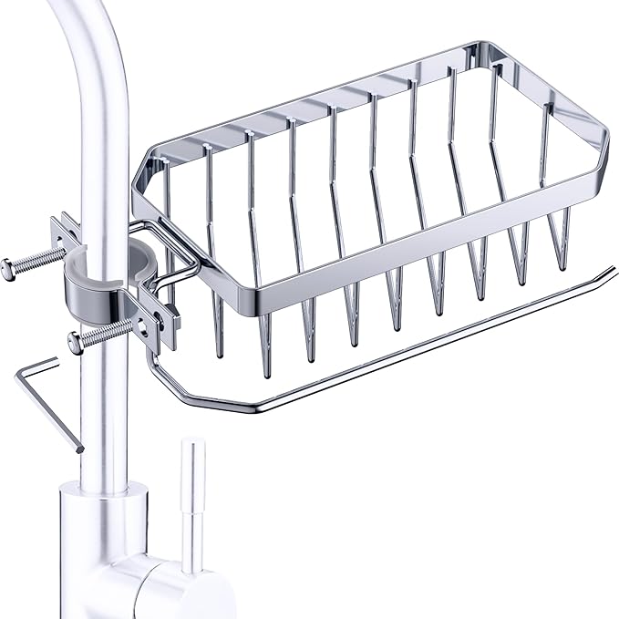 OSOVGO Sponge Holder for Kitchen Sink, Kitchen Organizer, 304 Stainless Steel Cleaning Supplies Organizer, Sink Brush Holder, Sink Organizer, Hanging Organizer (ROUND RIGHT)