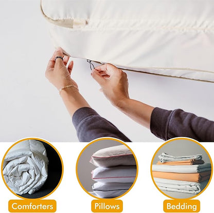 HappiBox 2-pack XXL Comforter Storage Bag - Space Saving Compression Bag for Pillows, Blankets, Bedding -Collapsible Extra Large Mesh Packing Cube - Queen King (1 Med + 1 Large Combo)
