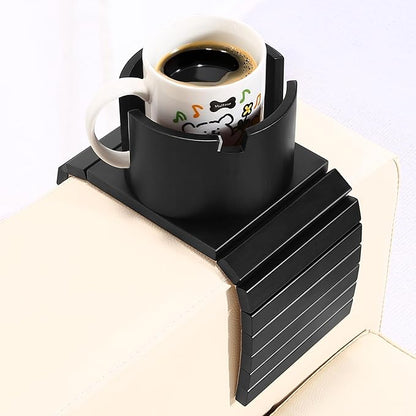 SINWANT Couch Cup Holder, 2 in 1 Bamboo Couch Drink Holder & Phone Stand,Foldable Anti-Slip Sofa Mug Holder for Coffee Mug,Bottles,Cans etc. on 5 Inch Square Soft Sofa RV Armrest
