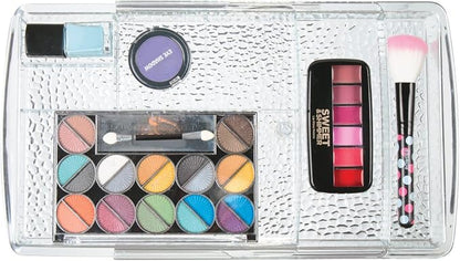 mDesign Expandable Makeup Organizer for Bathroom Drawers, Vanities, Countertops: Organize Makeup Brushes, Eyeshadow Palettes, Lipstick, Lip Gloss, Blush, Concealer - Adjustable Width - Clear