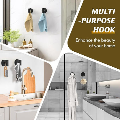 MOTAIPEAK Suction Cup Hooks for Shower,Heavy Duty Shower Towel Suction Hooks,No Drill Wall Mounted Towel Hooks for Bathrooms Wall,Kitchen,Glass,Mirror,Tile to Hang Towels,Robes,Coat-Black(2 Pack)