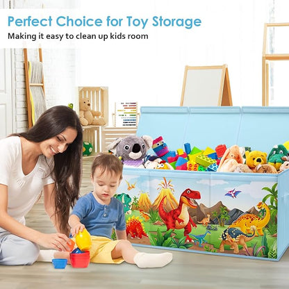Large Toy Box Chest Organizer with Flip Lid for Kids, Collapsible Oxford Toy Storage Box with Handles for Boys Girls, Sturdy Waterproof Storage Organizer for Bedroom Playroom Nursery, 37.7×12.5×15.7''