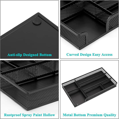 Drawer Organizer, Desk Organizer, Black Metal Mesh Drawer, Desk Drawer Organizer for Home Office and School,11.02X 6.10 X 1.38 Inch,Black